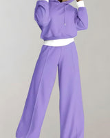 Emilia | Damen Freizeit Hoodie Jogginganzug Set Crop Kapuzenpullover Weite Hose in Lila