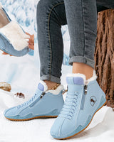 Elisabeth | Damen Gefütterte Ankle Boots Schnürstiefeletten Kunstfell Reißverschluss in Blau