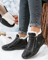 Elisabeth | Damen Gefütterte Ankle Boots Schnürstiefeletten Kunstfell Reißverschluss in Schwarz