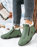Elisabeth | Damen Gefütterte Ankle Boots Schnürstiefeletten Kunstfell Reißverschluss in Grün