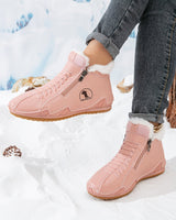 Elisabeth | Damen Gefütterte Ankle Boots Schnürstiefeletten Kunstfell Reißverschluss in Rosa