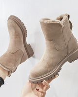 Leonie | Damen Gefütterte Wildleder Ankle Boots Stiefeletten Flach Warm in Beige