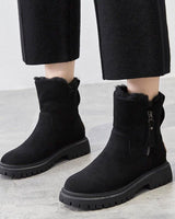 Leonie | Damen Gefütterte Wildleder Ankle Boots Stiefeletten Flach Warm in Schwarz
