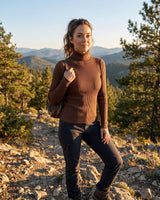 Marie | Damen Gerippter Rollkragen Strick Sweater Frühjahr in Dunkelbraun
