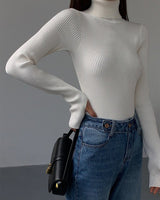 Marie | Damen Gerippter Rollkragen Strick Sweater Frühjahr in Weiß