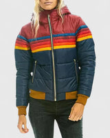 Damen Gesteppte Colorblock Jacke mit Streifen und Teddyfutter in Dunkelblau