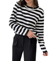 Damen Gestreiftes Langarmshirt mit Rundhals in Schwarz