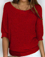 Emilia | Damen Grobstrick-Pullover mit Rundhalsausschnitt und Halbarm in Rot