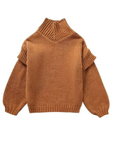 Damen Grobstrick Rollkragenpullover mit Langen Ärmeln und Rippbündchen in Braun