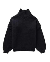 Damen Grobstrick Rollkragenpullover mit Langen Ärmeln und Rippbündchen in Schwarz