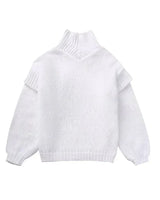 Damen Grobstrick Rollkragenpullover mit Langen Ärmeln und Rippbündchen in Weiß