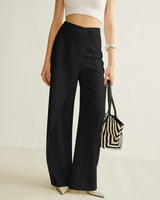 Elisabeth | Damen Hochbund Asymmetrische Wickel Wide Leg Pants in Schwarz
