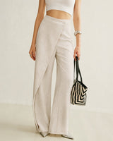 Elisabeth | Damen Hochbund Asymmetrische Wickel Wide Leg Pants in Aprikot