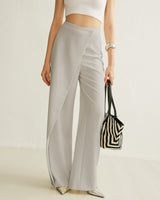 Elisabeth | Damen Hochbund Asymmetrische Wickel Wide Leg Pants in Grau