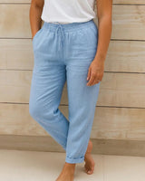 Damen Hose mit elastischem Bund und Kordelzug in Hellblau