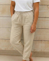 Damen Hose mit elastischem Bund und Kordelzug in Beige
