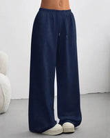Damen Hose mit elastischem Bund und weitem Bein in Dunkelblau