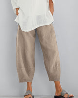 Damen Hose mit elastischem Bund und weiter Beinform in Beige