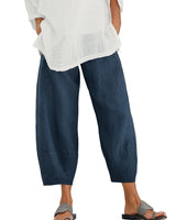 Damen Hose mit elastischem Bund und weiter Beinform in Marineblau