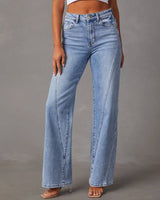 Damen Hose mit hohem Bund und geradem Bein in Hellblau