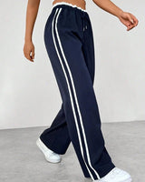 Damen Hose mit Seitenstreifen und elastischem Bund in Dunkelblau
