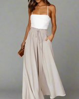 Damen Hose mit weitem Bein und elastischem Bund in Beige