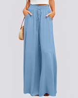 Damen Hose mit weitem Bein und elastischem Bund mit Kordelzug in Blau