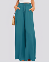 Damen Hose mit weitem Bein und elastischem Bund mit Kordelzug in Dunkelblau