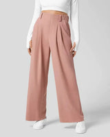 Damen Hose mit weitem Bein und Falten an der Vorderseite in Rosa