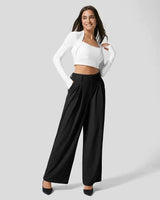 Damen Hose mit weitem Bein und Falten an der Vorderseite in Schwarz