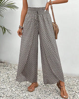Damen Hose mit weitem Bein und geometrischem Muster in Grau