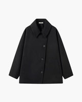 Damen Jacke mit Knopfleiste Reverskragen Aufgesetzten Taschen und Kontrastbündchen in Schwarz