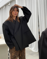 Damen Jacke mit Reverskragen und Einknopfverschluss in Schwarz