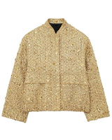 Damen Jacke mit Stehkragen und Pailletten und Klappentaschen in Gold