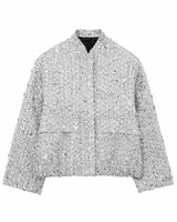 Damen Jacke mit Stehkragen und Pailletten und Klappentaschen in Silber