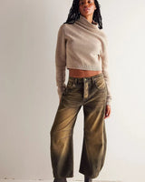 Damen Jeans mit weitem Bein und klassischer Taschenanordnung in Gold