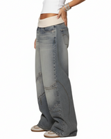 Damen Jeanshose mit weitem Bein und elastischem Bund in Blau
