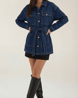 Damen Jeansjacke Taillengürtel in Blau