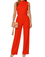 Damen Jumpsuit ärmellos mit Stehkragen und weitem Bein in Rot