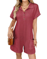 Damen Jumpsuit mit Knopfleiste und Taillenband in Rot