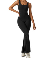 Damen Jumpsuit mit offenem Rücken und ausgestelltem Bein in Schwarz