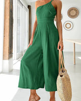 Damen Jumpsuit mit One-Shoulder-Träger und weitem Bein in Grün