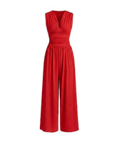 Damen-Jumpsuit mit V-Ausschnitt und weitem Bein in Rot