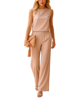 Damen Jumpsuit ohne Ärmel mit Rundhalsausschnitt und weitem Bein in Rosa