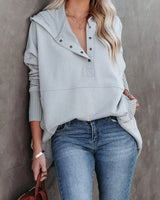 Clara | Damen Kapuzen-Tunika langarm oversized Hoodie mit Knopfleiste in Grau