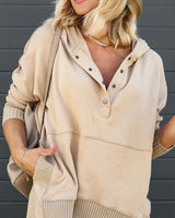 Clara | Damen Kapuzen-Tunika langarm oversized Hoodie mit Knopfleiste in Khaki