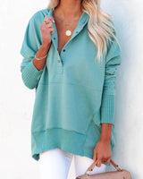Clara | Damen Kapuzen-Tunika langarm oversized Hoodie mit Knopfleiste in Hellblau