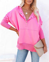 Clara | Damen Kapuzen-Tunika langarm oversized Hoodie mit Knopfleiste in Rosa