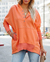 Clara | Damen Kapuzen-Tunika langarm oversized Hoodie mit Knopfleiste in Orange
