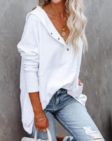 Clara | Damen Kapuzen-Tunika langarm oversized Hoodie mit Knopfleiste in Weiß